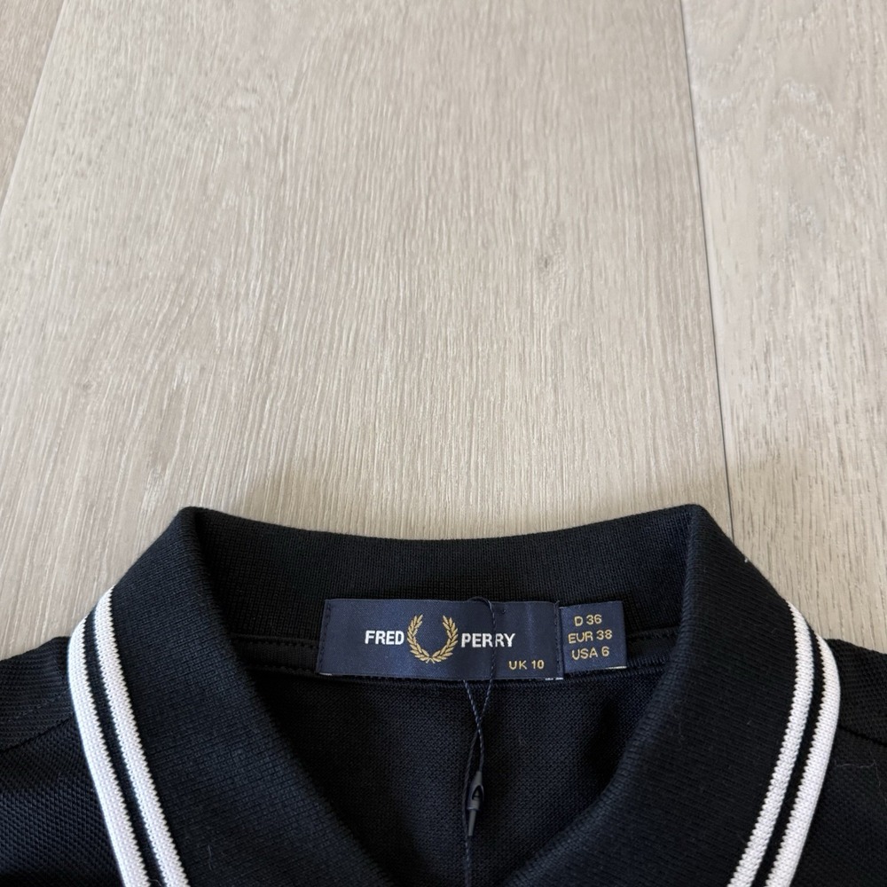 Fred Perry Twin Tipped Black Polo Shirt Women's Size UK 10 US 6 Cotton NEW - Picture 4 of 9